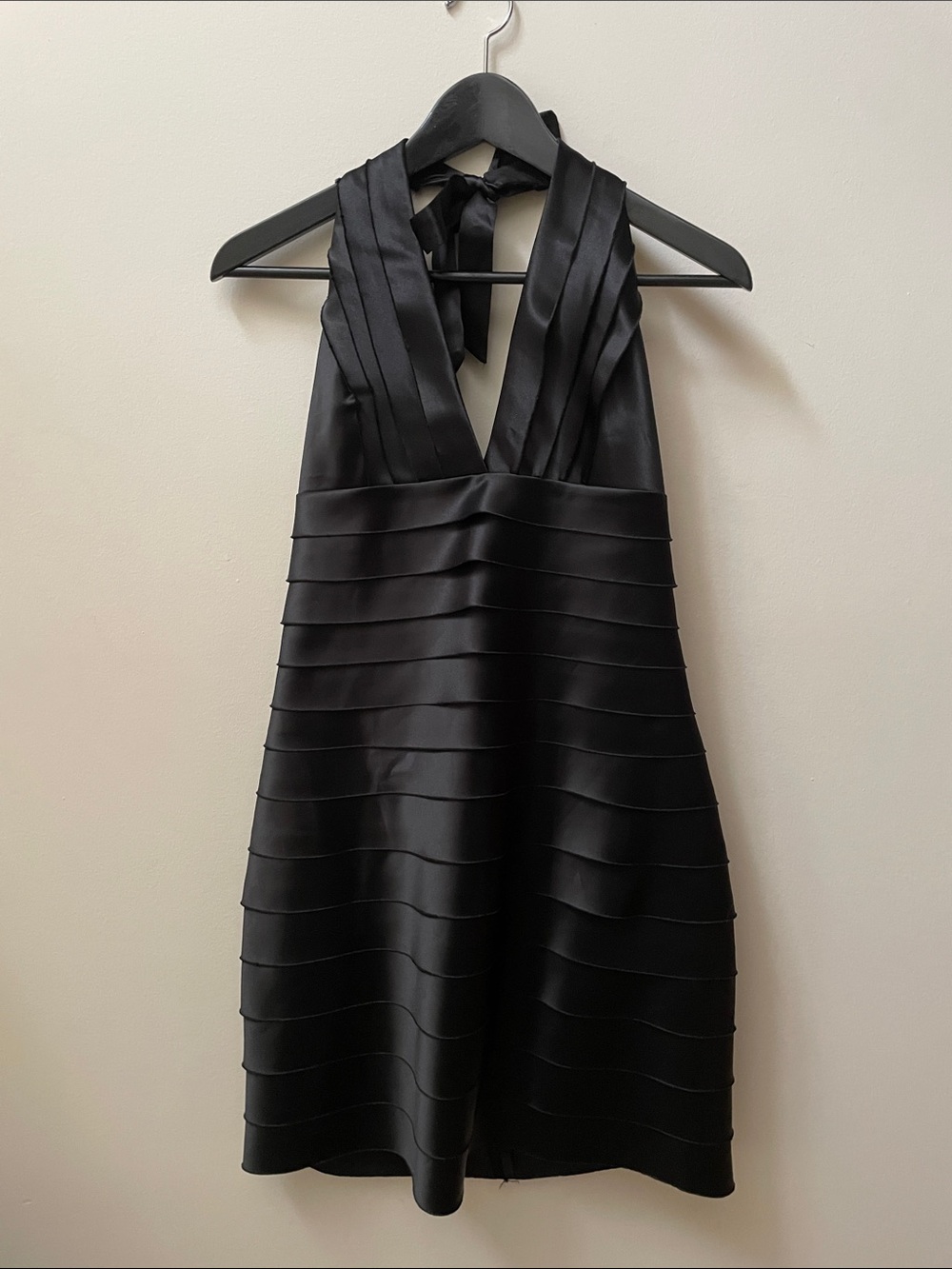 BCBGMaxazria Black Halter Satin Party Dress